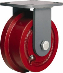 Hamilton - 4-15/16" Diam x 1-7/16" Wide x 6-1/8" OAH Top Plate Mount Rigid Caster - Iron, 1,000 Lb Capacity, Straight Roller Bearing, 4 x 4-1/2" Plate - Americas Industrial Supply