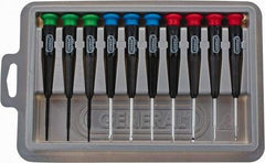 General - 10 Piece Phillips, Slotted & Torx Screwdriver Set - Electrician Shank, Plastic Handle, Blade Sizes: Length 1-1/2, Bit Sizes: Philips #000 to #0, Torx T6, T7 & T8, Tip Thickness: 3/64, 1/16, 5/64 & 3/32 - Americas Industrial Supply