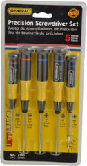General - 5 Piece Phillips & Slotted Screwdriver Set - Electrician Shank, Plastic Handle, Blade Sizes: Length 1-1/2 & 2-1/2, Bit Sizes: Philips #00 to #1, Tip Thickness: 3/32 & 1/8 - Americas Industrial Supply