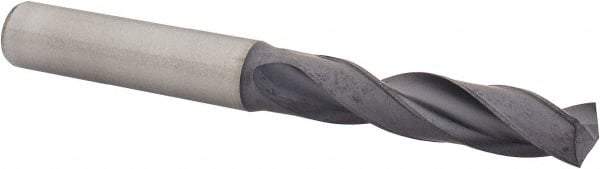 Kennametal - 8.99922mm 140° Spiral Flute Solid Carbide Screw Machine Drill Bit - Multilayer TiAlN Finish, Right Hand Cut, 47mm Flute Length, 89mm OAL, Standard Point, Straight Shank - Americas Industrial Supply