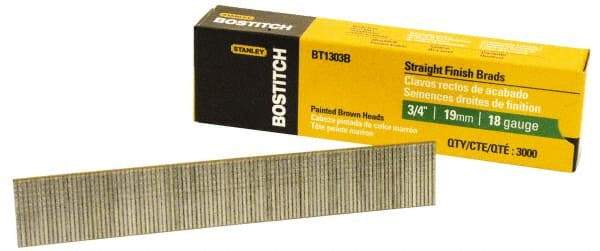 Stanley Bostitch - 18 Gauge 3/4" Long Brad Nails for Power Nailers - Steel, Galvanized Finish, Brad Head, Chisel Point - Americas Industrial Supply