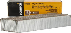 Stanley Bostitch - 18 Gauge 1" Long Brad Nails for Power Nailers - Steel, Galvanized Finish, Brad Head, Chisel Point - Americas Industrial Supply