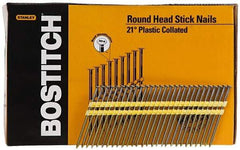 Stanley Bostitch - 0.12" Shank Diam 3-1/4" Long Framing Nails for Power Nailers - Plastic, Bright Finish, Smooth Shank, Angled Stick Plastic Collation, Round Head, Diamond Point - Americas Industrial Supply
