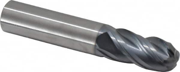 SGS - 5/8" Diam, 1-1/4" LOC, 4 Flute Solid Carbide Ball End Mill - AlTiN Finish, Single End, 3-1/2" OAL, 5/8" Shank Diam, Spiral Flute - Americas Industrial Supply