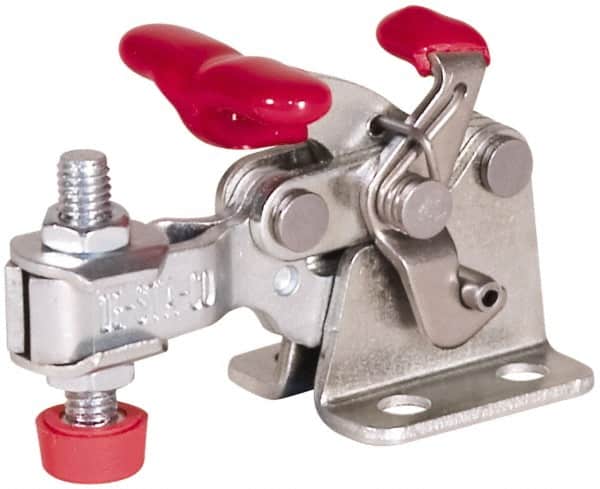 De-Sta-Co - 150 Lb Holding Capacity, Horizontal Handle, Manual Hold Down Toggle Clamp - 170° Handle Movement, 90° Bar Opening, U-Bar, Flanged Base, Electro-Plated Zinc, Carbon Steel - Americas Industrial Supply