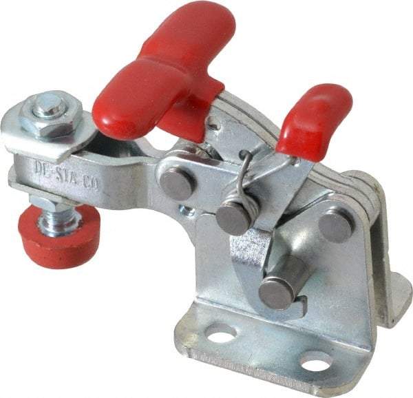De-Sta-Co - 350 Lb Holding Capacity, Horizontal Handle, Manual Hold Down Toggle Clamp - 173° Handle Movement, 92° Bar Opening, U-Bar, Flanged Base, Electro-Plated Zinc, Carbon Steel - Americas Industrial Supply