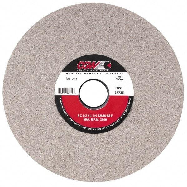 Camel Grinding Wheels - 14" Diam x 5" Hole x 2" Thick, J Hardness, 46 Grit Surface Grinding Wheel - Aluminum Oxide, Type 1, Coarse Grade, 1,910 Max RPM, Vitrified Bond, No Recess - Americas Industrial Supply