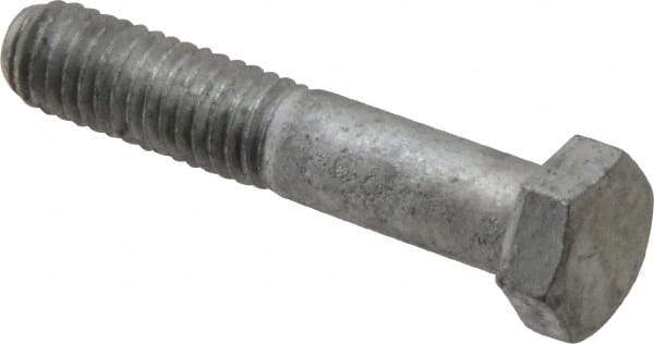 Value Collection - 3/8-16 UNC, 2" Length Under Head Hex Head Cap Screw - Partially Threaded, Grade 5 Steel, Hot Dipped Galvanized Finish, 9/16" Hex - Americas Industrial Supply
