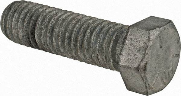 Value Collection - 7/16-14 UNC, 1-1/2" Length Under Head Hex Head Cap Screw - Partially Threaded, Grade 5 Steel, Hot Dipped Galvanized Finish, 5/8" Hex - Americas Industrial Supply