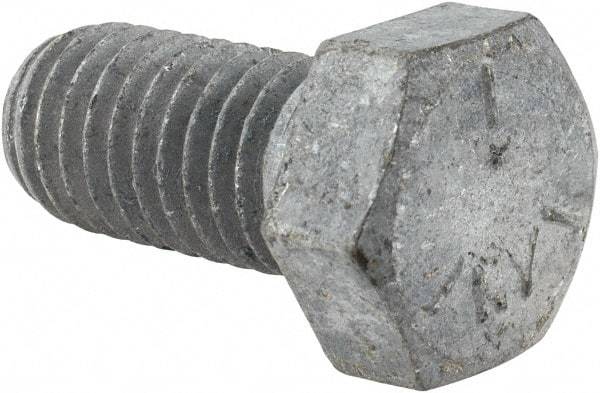Value Collection - 1/2-13 UNC, 1" Length Under Head Hex Head Cap Screw - Fully Threaded, Grade 5 Steel, Hot Dipped Galvanized Finish, 3/4" Hex - Americas Industrial Supply