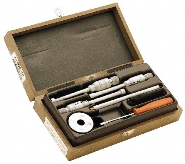 TESA Brown & Sharpe - 0.8 to 1.6", Steel, TiN Coated, Mechanical Inside Micrometer Set - 0.0001" Graduation, Friction Thimble, (2) Setting Rings Included - Americas Industrial Supply