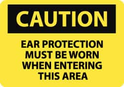 NMC - "Caution - Ear Protection Must Be Worn When Entering This Area", 10" Long x 14" Wide, Pressure-Sensitive Vinyl Safety Sign - Rectangle, 0.004" Thick, Use for Accident Prevention - Americas Industrial Supply