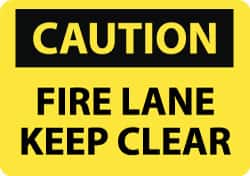 NMC - "Caution - Fire Lane - Keep Clear", 10" Long x 14" Wide, Aluminum Safety Sign - Rectangle, 0.04" Thick, Use for Accident Prevention - Americas Industrial Supply