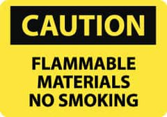 NMC - "Caution - Flammable Materials - No Smoking", 10" Long x 14" Wide, Rigid Plastic Safety Sign - Rectangle, 0.05" Thick, Use for Hazardous Materials - Americas Industrial Supply