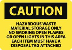 NMC - "Caution - Hazardous Waste Material Storage Only - No Smoking, Open Flames or Open Lights in This Area - Each Item Must...", 10" Long x 14" Wide, Rigid Plastic Safety Sign - Rectangle, 0.05" Thick, Use for Hazardous Materials - Americas Industrial Supply