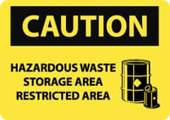 NMC - "Caution - Hazardous Waste Storage Area - Restricted Area", 10" Long x 14" Wide, Aluminum Safety Sign - Rectangle, 0.04" Thick, Use for Hazardous Materials - Americas Industrial Supply
