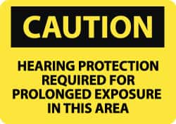NMC - "Caution - Hearing Protection Required for Prolonged Exposure in This Area", 10" Long x 14" Wide, Pressure-Sensitive Vinyl Safety Sign - Rectangle, 0.004" Thick, Use for Accident Prevention - Americas Industrial Supply