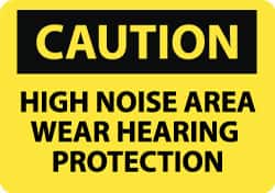 NMC - "Caution - High Noise Area - Wear Hearing Protection", 10" Long x 14" Wide, Aluminum Safety Sign - Rectangle, 0.04" Thick, Use for Accident Prevention - Americas Industrial Supply