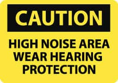 NMC - "Caution - High Noise Area - Wear Hearing Protection", 10" Long x 14" Wide, Aluminum Safety Sign - Rectangle, 0.04" Thick, Use for Accident Prevention - Americas Industrial Supply