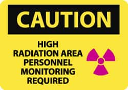 NMC - "Caution - High Radiation Area - Personnel Monitoring Required", 10" Long x 14" Wide, Pressure-Sensitive Vinyl Safety Sign - Rectangle, 0.004" Thick, Use for Accident Prevention - Americas Industrial Supply