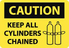 NMC - "Caution - Keep All Cylinders Chained", 10" Long x 14" Wide, Aluminum Safety Sign - Rectangle, 0.04" Thick, Use for Accident Prevention - Americas Industrial Supply