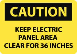 NMC - "Caution - Keep Electric Panel Area Clear for 36 Inches", 10" Long x 14" Wide, Aluminum Safety Sign - Rectangle, 0.04" Thick, Use for Accident Prevention - Americas Industrial Supply