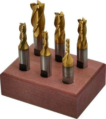 Hertel - 1/8 to 1/2", 4 Flute End Mill Set - TiN Coated, High Speed Steel, 3/8" Shank Diam - Americas Industrial Supply