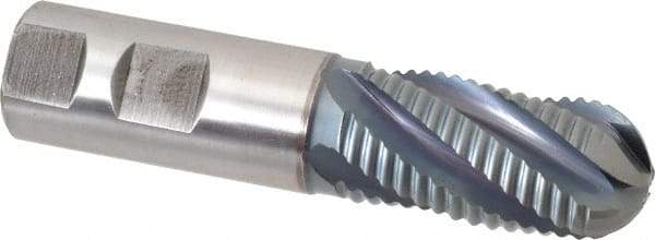 Hertel - 1" Diam, Coarse Pitch, 2" LOC, 5 Flute Cobalt Roughing Ball End Mill - TiCN Finish, 4-1/2" OAL, 1" Shank Diam, Single End, Centercutting, 30° Helix - Americas Industrial Supply