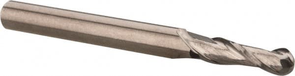 Hertel - 1" Diam, 3" LOC, 2 Flute Solid Carbide Ball End Mill - AlTiN Finish, Single End, 6" OAL, 1" Shank Diam, Spiral Flute - Americas Industrial Supply