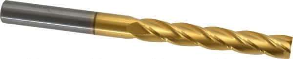 Hertel - 1/2", 3" LOC, 1/2" Shank Diam, 6" OAL, 4 Flute, Solid Carbide Square End Mill - Single End, TiN Finish, Spiral Flute, 30° Helix, Centercutting, Right Hand Cut, Right Hand Flute - Americas Industrial Supply