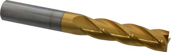 Hertel - 3/4", 3" LOC, 3/4" Shank Diam, 6" OAL, 4 Flute, Solid Carbide Square End Mill - Single End, TiN Finish, Spiral Flute, 30° Helix, Centercutting, Right Hand Cut - Americas Industrial Supply
