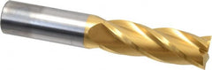 Hertel - 1", 3" LOC, 1" Shank Diam, 6" OAL, 4 Flute, Solid Carbide Square End Mill - Single End, TiN Finish, Spiral Flute, 30° Helix, Centercutting, Right Hand Cut - Americas Industrial Supply