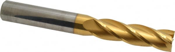 Hertel - 5/8", 2-1/4" LOC, 5/8" Shank Diam, 5" OAL, 4 Flute, Solid Carbide Square End Mill - Single End, TiN Finish, Spiral Flute, 30° Helix, Centercutting, Right Hand Cut - Americas Industrial Supply