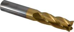 Hertel - 3/4", 2-1/4" LOC, 3/4" Shank Diam, 5" OAL, 4 Flute, Solid Carbide Square End Mill - Single End, TiN Finish, Spiral Flute, 30° Helix, Centercutting, Right Hand Cut - Americas Industrial Supply
