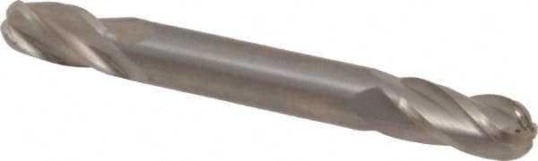 Hertel - 3/8" Diam, 3/4" LOC, 4 Flute Solid Carbide Ball End Mill - Uncoated, Double End, 3-1/2" OAL, 3/8" Shank Diam, Spiral Flute - Americas Industrial Supply