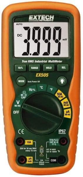 Extech - EX505, CAT IV, 1,000 VAC/VDC, Digital True RMS Multimeter - 40 mOhm, Measures Voltage, Capacitance, Current, Frequency, Resistance, Temperature - Americas Industrial Supply