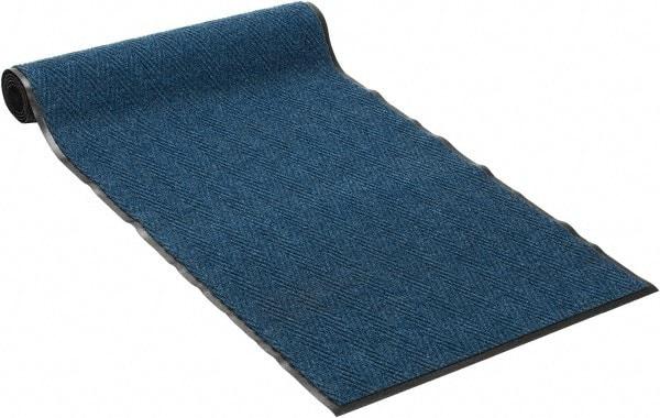 PRO-SAFE - 10 Ft. Long x 3 Ft. Wide, Poly Blended Carpet Surface, Chevron Ribbed Entrance Matting - 5/16 Inch Thick, Indoor, Medium Traffic, Vinyl, Blue, 4 Edged Side - Americas Industrial Supply