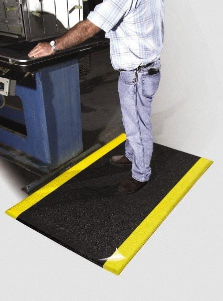 PRO-SAFE - 60' Long x 2' Wide, Dry Environment, Anti-Fatigue Matting - Black with Yellow Borders, Urethane with Vinyl Sponge Base, Beveled on 4 Sides - Americas Industrial Supply