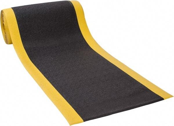 PRO-SAFE - 60' Long x 3' Wide, Dry Environment, Anti-Fatigue Matting - Black with Yellow Borders, Urethane with Vinyl Sponge Base, Beveled on 4 Sides - Americas Industrial Supply