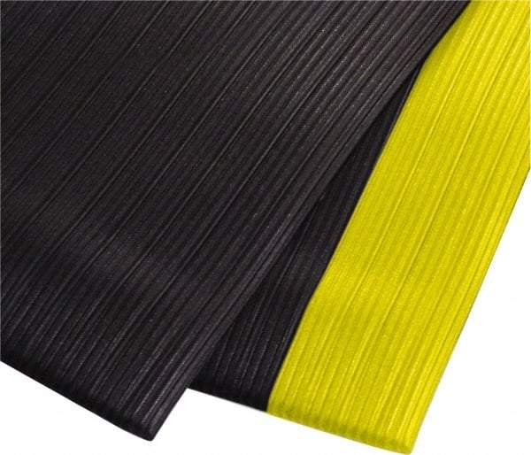 PRO-SAFE - 60' Long x 2' Wide, Dry Environment, Anti-Fatigue Matting - Black with Yellow Borders, Vinyl with Vinyl Sponge Base, Beveled on 4 Sides - Americas Industrial Supply
