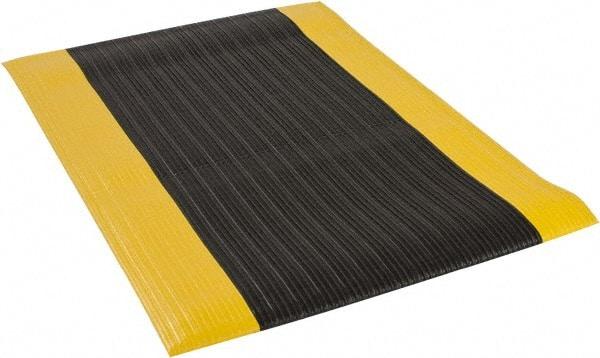 PRO-SAFE - 3' Long x 2' Wide, Dry Environment, Anti-Fatigue Matting - Black with Yellow Borders, Vinyl with Vinyl Sponge Base, Beveled on 4 Sides - Americas Industrial Supply