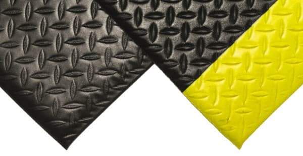 PRO-SAFE - 60' Long x 3' Wide, Dry Environment, Anti-Fatigue Matting - Black with Yellow Borders, Vinyl with Vinyl Sponge Base, Beveled on 4 Sides - Americas Industrial Supply
