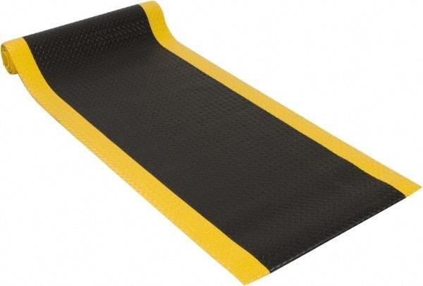 PRO-SAFE - 12' Long x 3' Wide, Dry Environment, Anti-Fatigue Matting - Black with Yellow Borders, Vinyl with Vinyl Sponge Base, Beveled on 4 Sides - Americas Industrial Supply