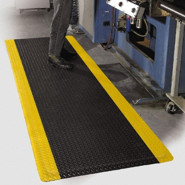 PRO-SAFE - 75' Long x 2' Wide, Dry Environment, Anti-Fatigue Matting - Black with Yellow Borders, Vinyl with Vinyl Sponge Base, Beveled on 4 Sides - Americas Industrial Supply