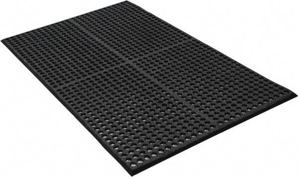 PRO-SAFE - 5' Long x 3' Wide, Dry/Wet Environment, Anti-Fatigue Matting - Black, SBR Rubber with Rubber Base, Beveled on 4 Sides - Americas Industrial Supply