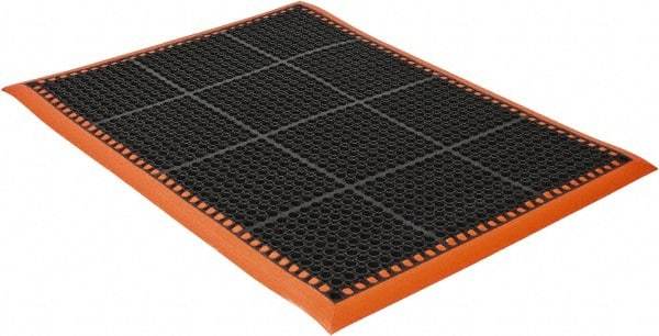 PRO-SAFE - 3' Wide, Dry/Wet Environment, Anti-Fatigue Matting - Black with Orange Borders, Natural Rubber with Rubber Base, Beveled on 4 Sides - Americas Industrial Supply