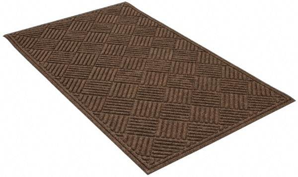 PRO-SAFE - 5 Ft. Long x 3 Ft. Wide, Poly Blended Carpet Surface, Raised Diamond Pattern Entrance Matting - 1/4 Inch Thick, Indoor, Heavy Traffic, Recycled Rubber, Walnut - Americas Industrial Supply