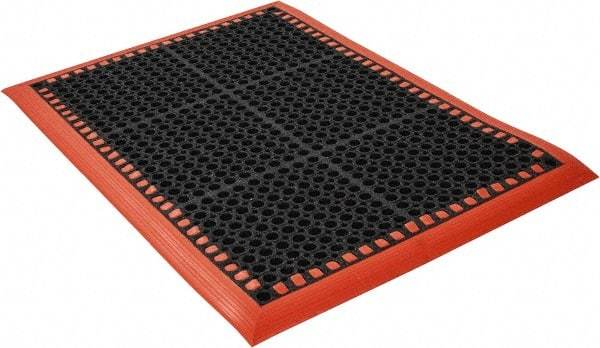 PRO-SAFE - Dry/Wet Environment, Anti-Fatigue Matting - Black with Orange Borders, Natural Rubber with Rubber Base, Beveled on 4 Sides - Americas Industrial Supply