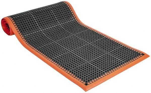 PRO-SAFE - 10' Long x 3' Wide, Dry/Wet Environment, Anti-Fatigue Matting - Black with Orange Borders, Natural Rubber with Rubber Base, Beveled on 4 Sides - Americas Industrial Supply