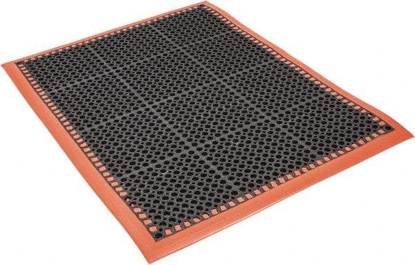 PRO-SAFE - 3' Wide, Dry/Wet Environment, Anti-Fatigue Matting - Black with Orange Borders, Natural Rubber with Rubber Base, Beveled on 4 Sides - Americas Industrial Supply